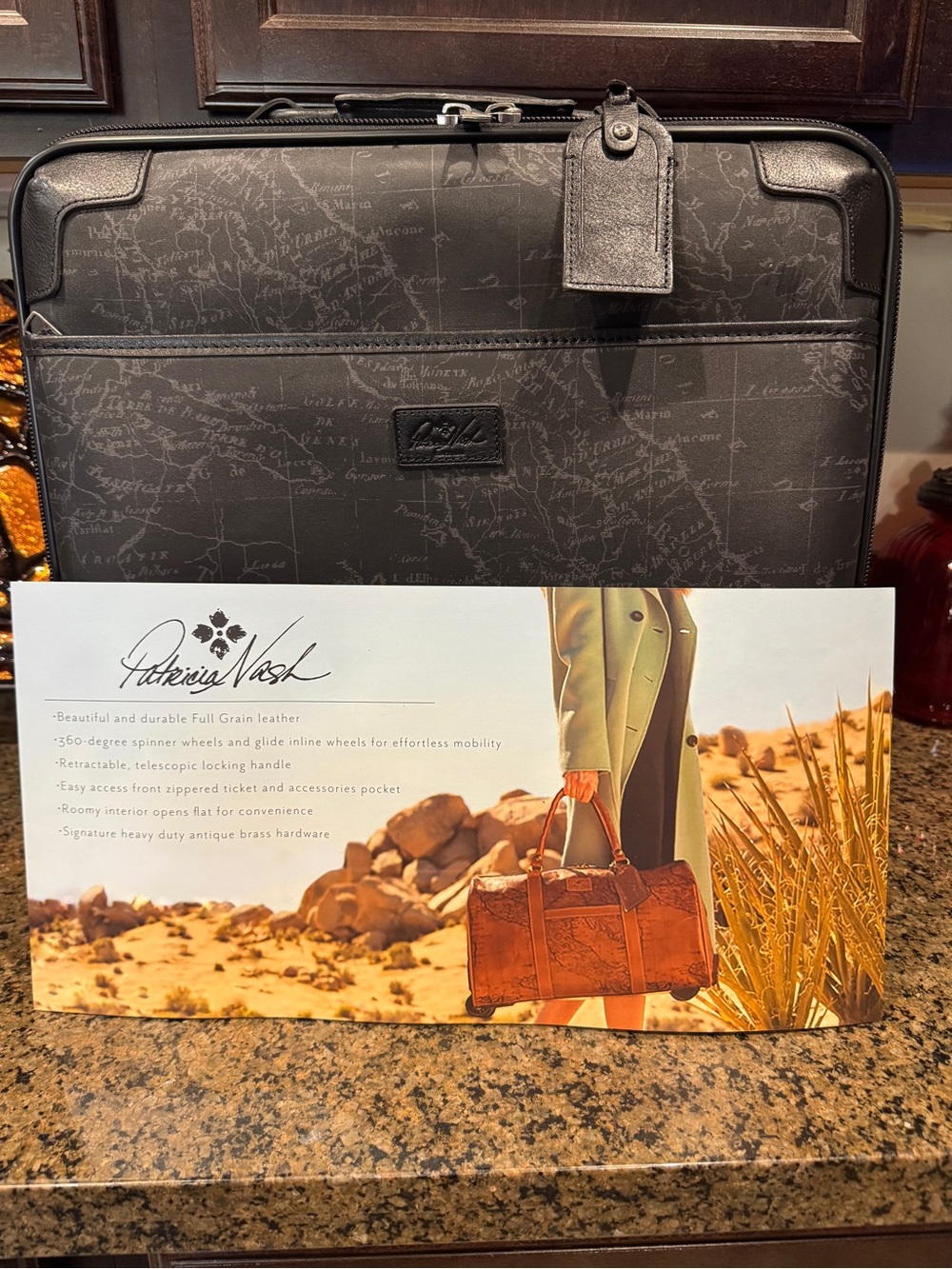Patricia Nash Black Map-Print Carry-On Bag with Front Pocket
